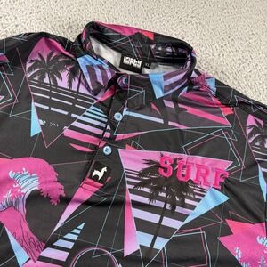 Lofty Lama Golf Polo Shirt Mens XL Miami Vaporwave Neon AOP Pattern